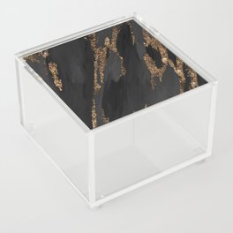 Black Paint Brushstrokes Gold Foil Abstract Texture Acrylic Box