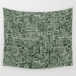 Circuit Board // Green & White Wall Tapestry