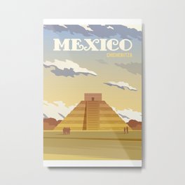 Mexico Poster, Chichen Itza Print, Mexico Wall Art, Mexico Print, Mexico Art, Travel Poster, Travel Illustration, Chichen Itza Temple Metal Print