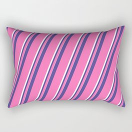 [ Thumbnail: Dark Slate Blue, Hot Pink & White Colored Pattern of Stripes Rectangular Pillow ]