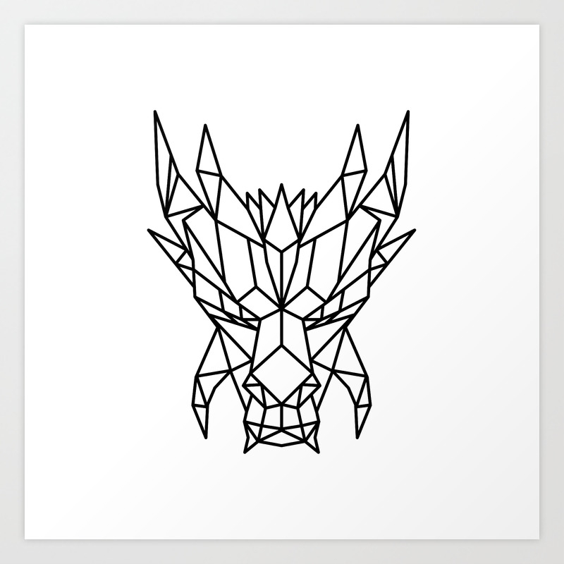 Dragon Head Front Low Poly Black And White Art Print By Patrimonio Society6,Tattoo Violet Flower Line Drawing