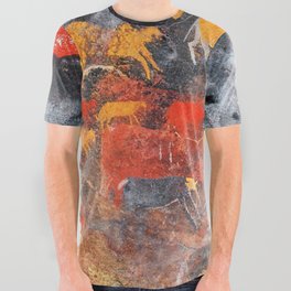 Cave Art Lascaux Deer Hunt All Over Graphic Tee
