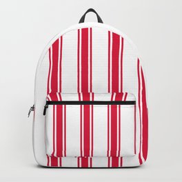 [ Thumbnail: White and Crimson Colored Stripes Pattern Backpack ]