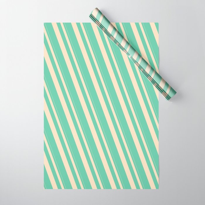 Bisque & Aquamarine Colored Stripes/Lines Pattern Wrapping Paper