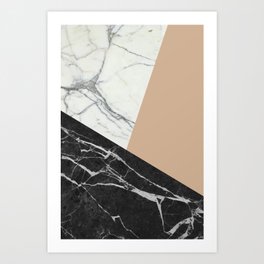 Black and White Marble with Pantone Hazelnut Art Print