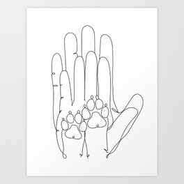 Family Hands of Two and Dogs Paws #1 Art Print