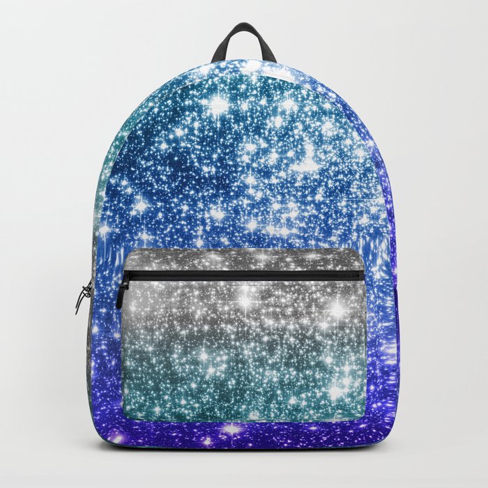 Silver Ocean Blue Galaxy Sparkle Stars Backpack