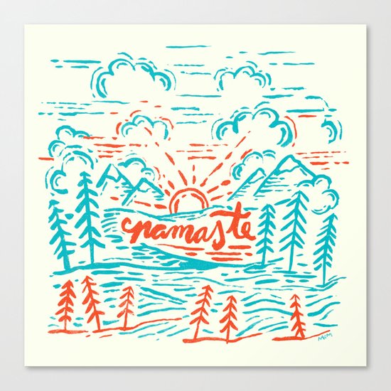 Namaste in Teal and Red Canvas Print