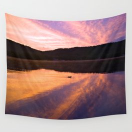 Seek Serenity: A Swimming Duck at Dawn Wall Tapestry | Sunrise, Mountains, Bird, Lakes, Color, Lake George, Nancyacarter, Sun, Water, Dawn 