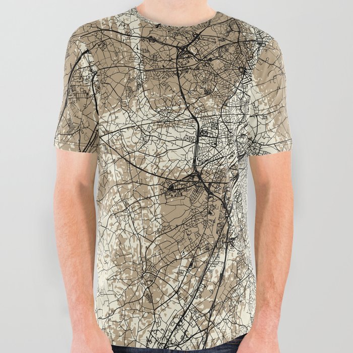 Brussels, Belgium - Artistic Map Art Print All Over Graphic Tee