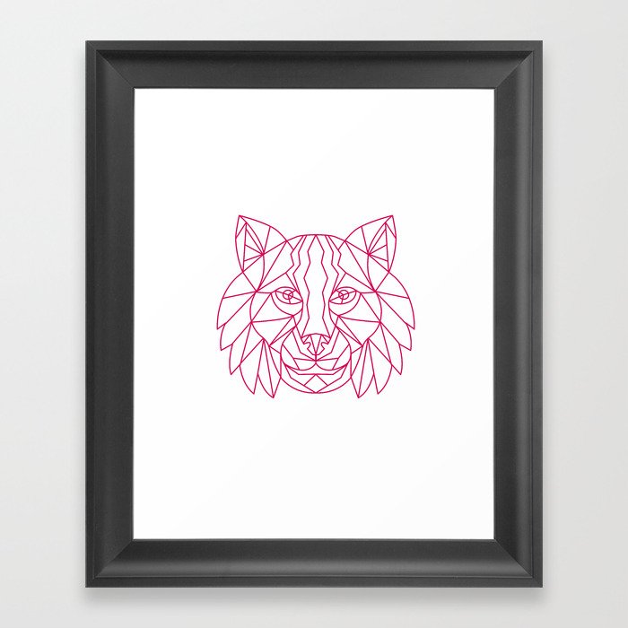 Lynx Bobcat Head Mono Line Framed Art Print