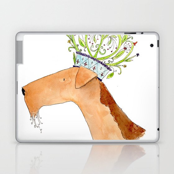 airedale dog queen crown floral art artwork royalty Laptop & iPad Skin