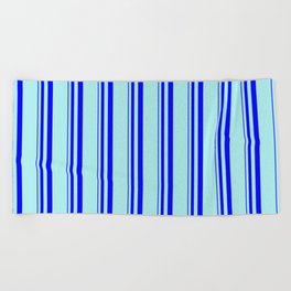 [ Thumbnail: Blue and Turquoise Colored Lines Pattern Beach Towel ]