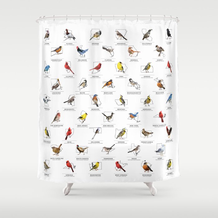 50 State Birds (White) Shower Curtain