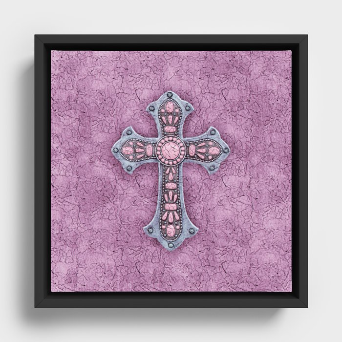 Lilac Rustic Cross Framed Canvas
