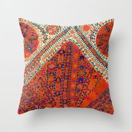 Orange Wildflower Sunshine III // 18th Century Colorful Rusty Red Bright Blue Metallic Happy Pattern Throw Pillow