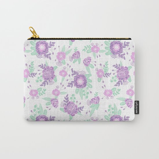 Floral pattern minimal painted nursery mint and purple pastel decor florals Carry-All Pouch
