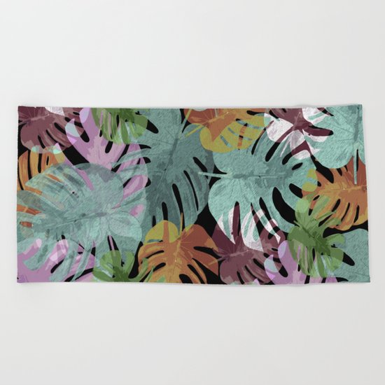 Monstera Night Glory Beach Towel