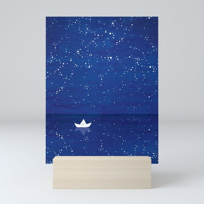 Zen sailing, ocean, stars Mini Art Print