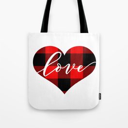 Heart With Plaid And Love Inside Tote Bag