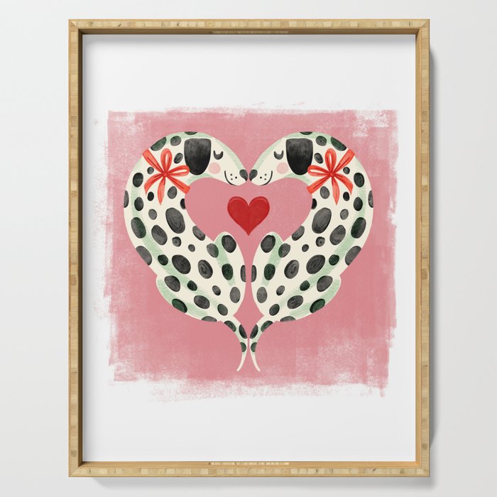 Dalmatians in Love - Dogs and Hearts - Pink Serving Tray