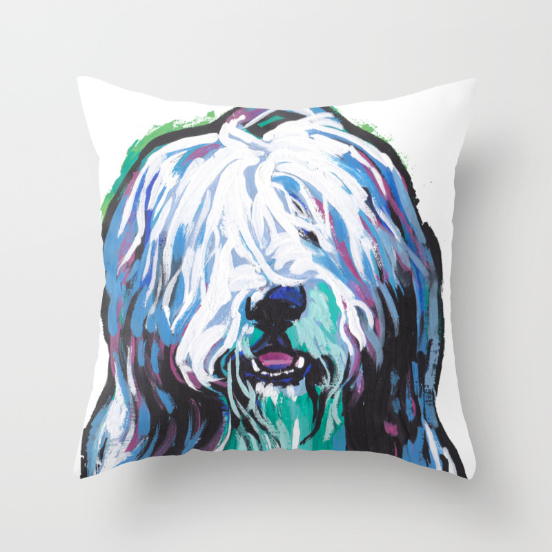 Fun Bearded Collie Dog Portrait Bright Colorful Pop Art Dog Painting By Lea Throw Pillow By Wilddogs Society6