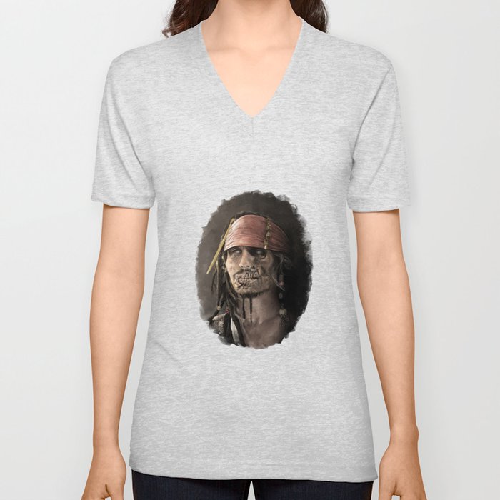 Capitan Jack Sparrow (as a zombie) - Pirates of the Caribbean V Neck T Shirt