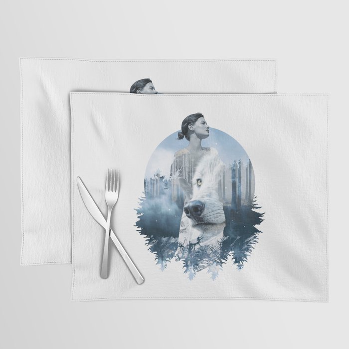Girl and wolf double exposure Placemat