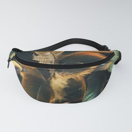 Colorful Feathers In Emerald-Green, Orange, And Yellow  Fanny Pack