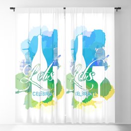 Happy New year celebration with champagne bottle and glass watercolor splash in cool color scheme	 Blackout Curtain