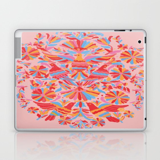Mexican otomí colorful bird pastel pink embroidery kawaii impressive composition Laptop & iPad Skin