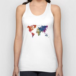 world map in watercolor-multicolor Unisex Tank Top