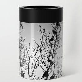 Blackbirds perched on bare tree top | Black and white photography Can Cooler