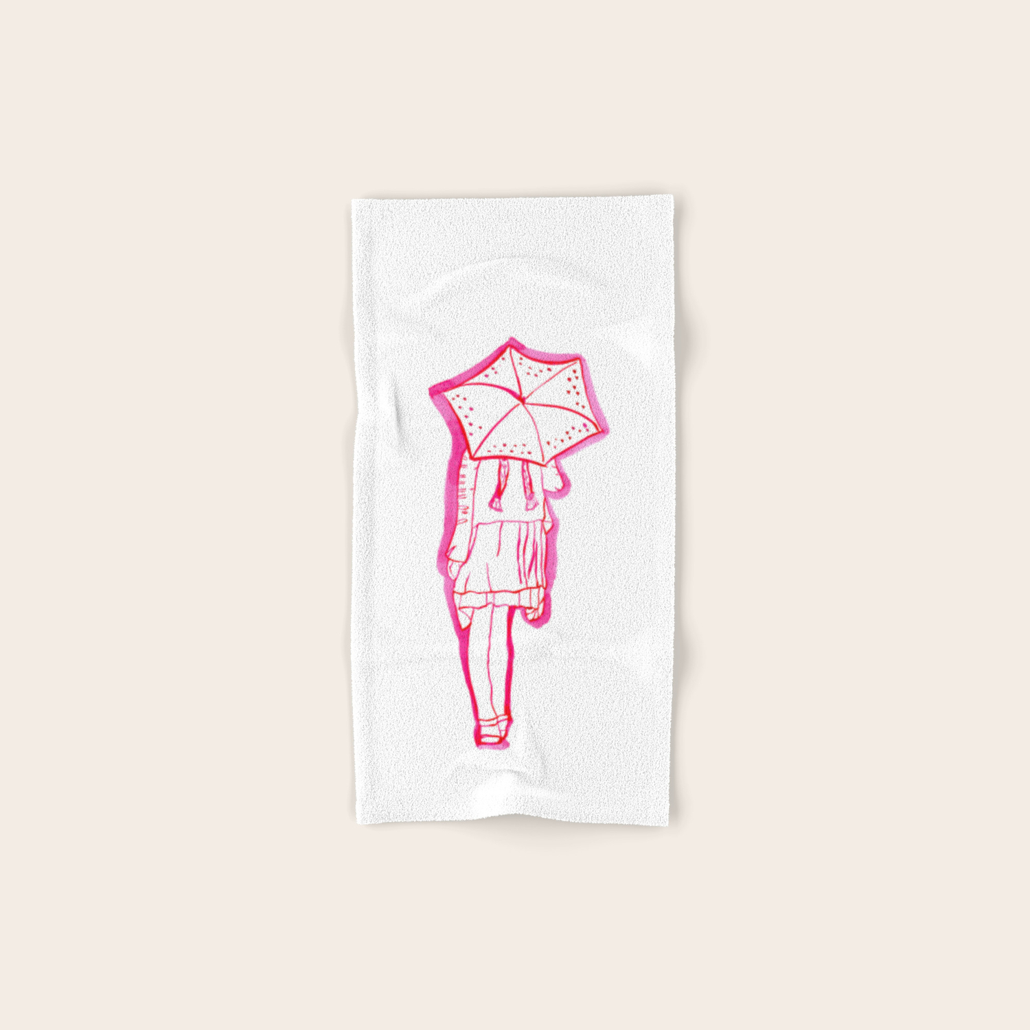 Girl With Umbrella Watercolor Line Drawing Hand Bath Towel By Landandseaartstudio Society6