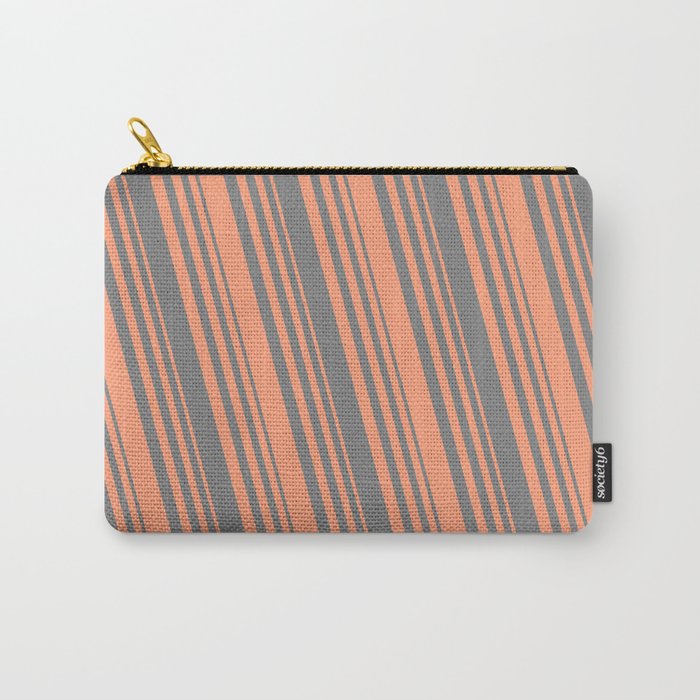 Grey and Light Salmon Colored Lined Pattern Carry-All Pouch