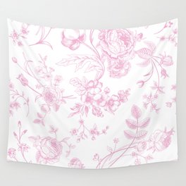 Toile de Jouy Pink Vintage French Floral Wall Tapestry