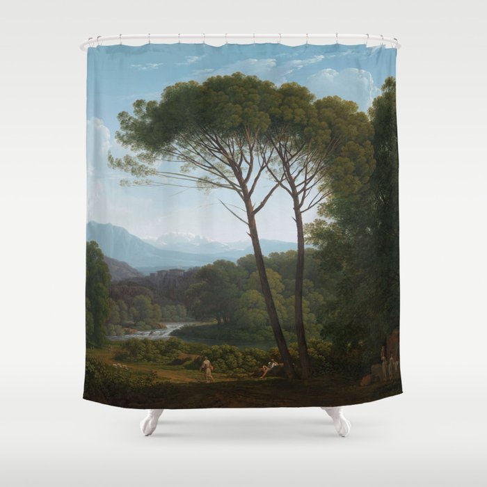 Italianate Landscape with Pines, Hendrik Voogd, 1795 Shower Curtain