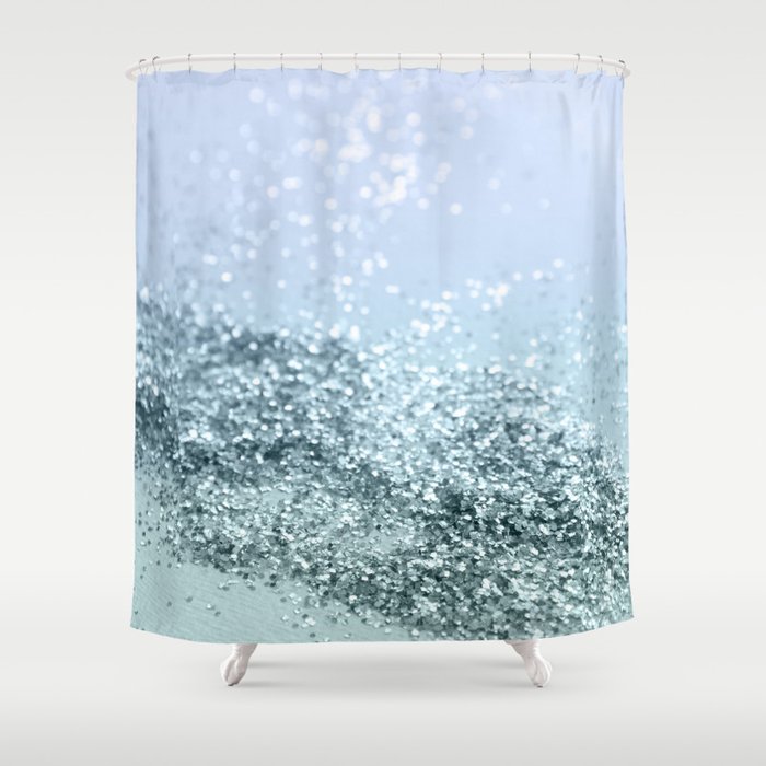 Light Seafoam Blue Glitter 1, Shiny Sparkle Glitter Shower Curtain