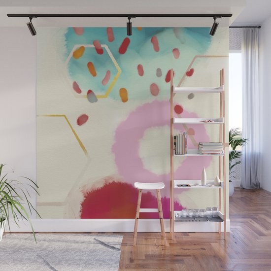Pink Circle Abstract Dots Dancing Polka In Rain Wall Mural By