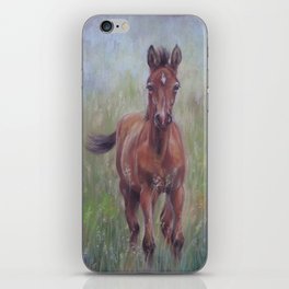 Baby Horse, Foal in the spring meadow, Cute Horse portrait Pastel drawing iPhone Skin