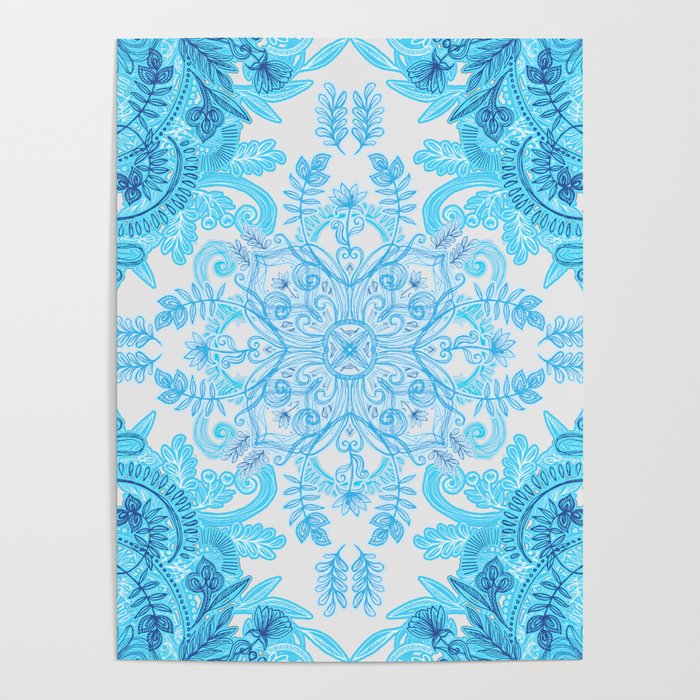 Symmetrical Pattern in Blue and Turquoise Poster