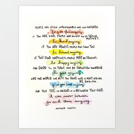 Mother Teresa - Do it Anyway Poem Art Print