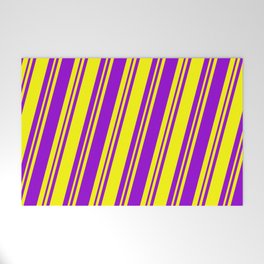 [ Thumbnail: Yellow & Dark Violet Colored Lined Pattern Welcome Mat ]