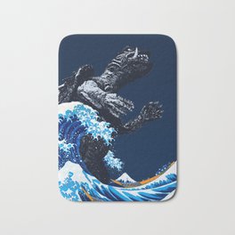 The Great Gamera Wave Off of Kanagawa Bath Mat | Monster, Night, Mountfuji, Gamera, Tsunami, Moon, Katakana, Graphicdesign, Japan, Kanagawa 