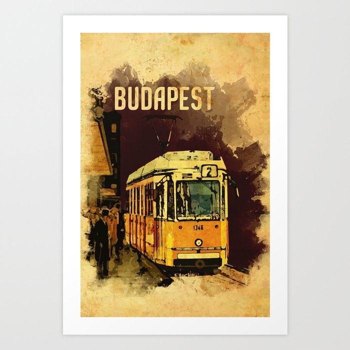 Retro Tram 2 in Budapest Art Print