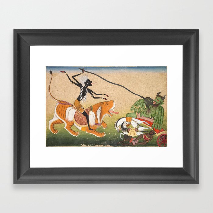 Kali Attacking Nisumbha 18th Century Painting Framed Art Print