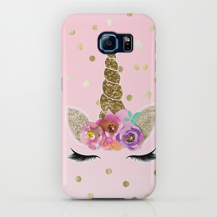 floral trendy modern unicorn horn gold confetti iphone case