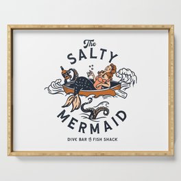 The Salty Mermaid Dive Bar & Fish Shack - Retro Pinup Mermaid Travel Art Serving Tray
