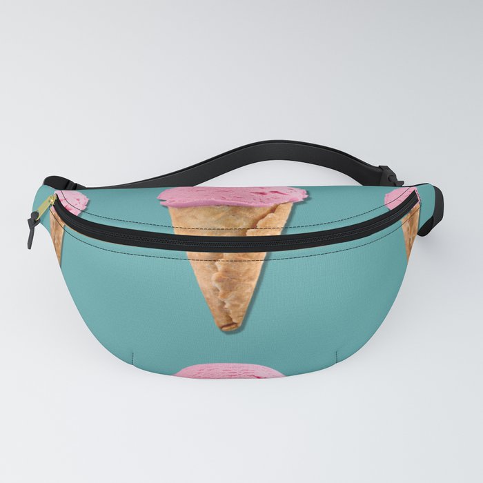 Pink strawberry ice cream cones illustration  Fanny Pack