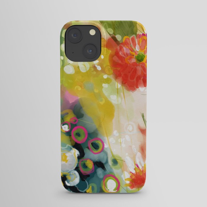 abstract floral art in yellow green and rose magenta colors iPhone Case